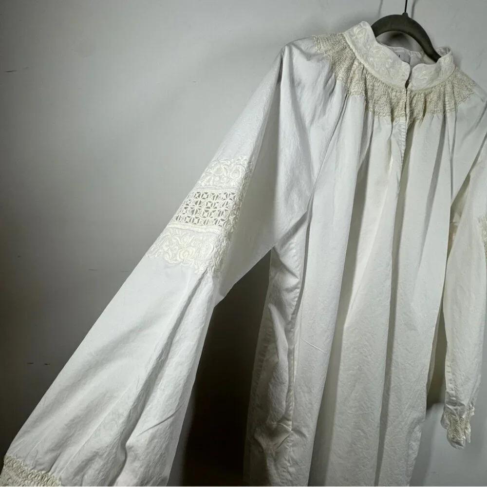 Tibi Anthropologie White Cotton Lace Embroidered Tunic Dress Boho Summer Casual - Picture 8 of 15